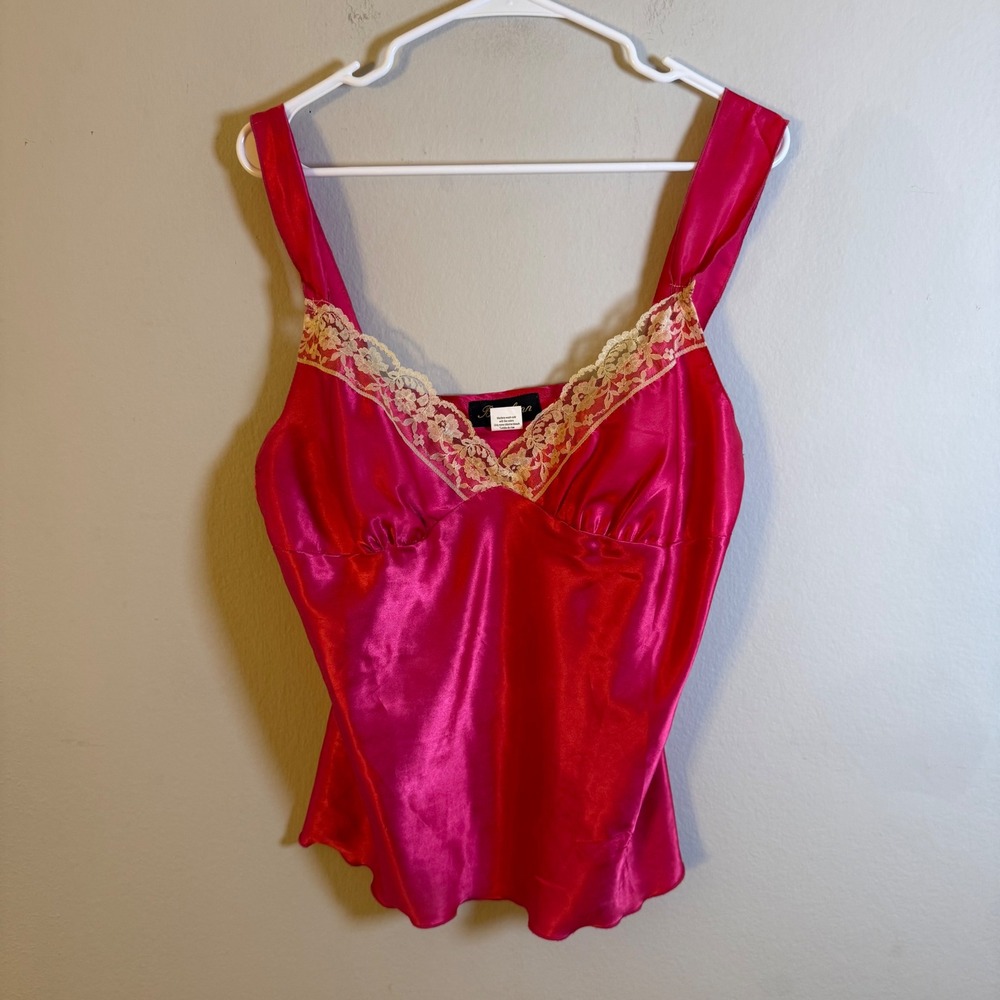 Silk-Effect Lace Trim Camisole in Hot Pink